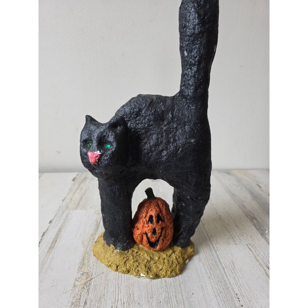 Nancye Williams Bella magic black cat sculpture figurine vintage coyne pumpkin H